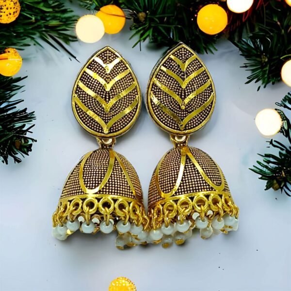 Golden Leaf Jhumka Earrings